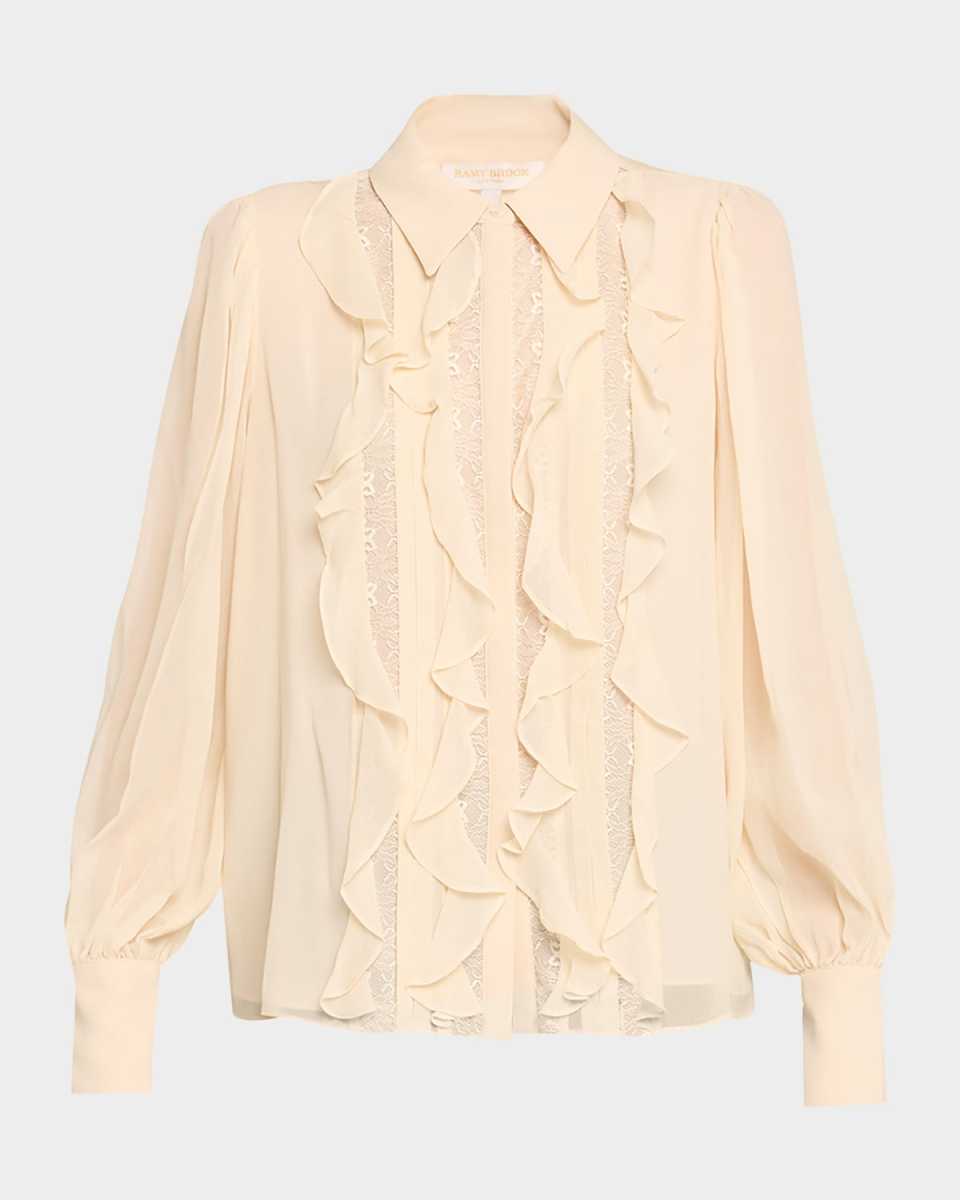 Claire Silk Chiffon Ruffle Button-Front Blous